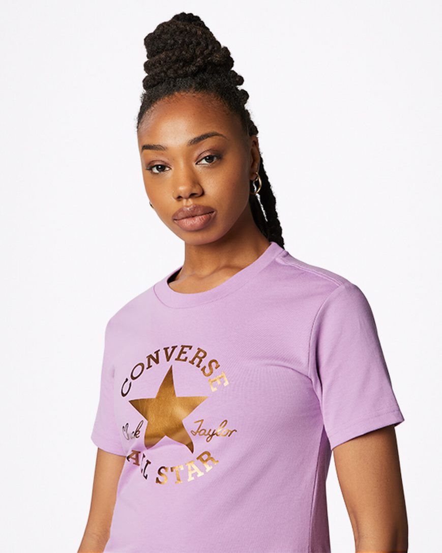 Camiseta Converse Metallic Chuck Taylor Patch Classicos Fit Feminino Roxo | PT H048P0T